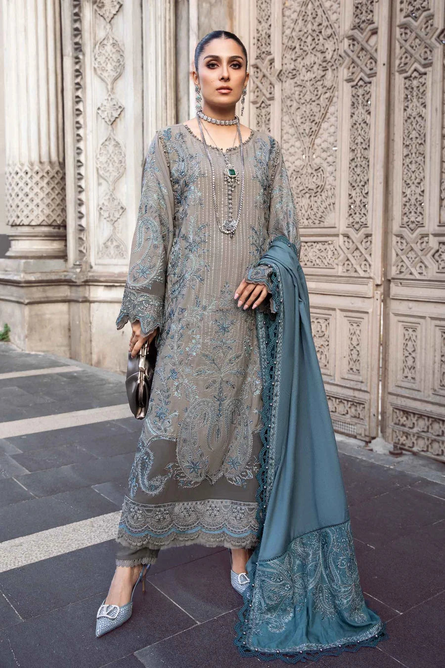 IZ-775 Unstitched Embroidered Dhanak Wool Suit With Embroidered Dhanak Shawl