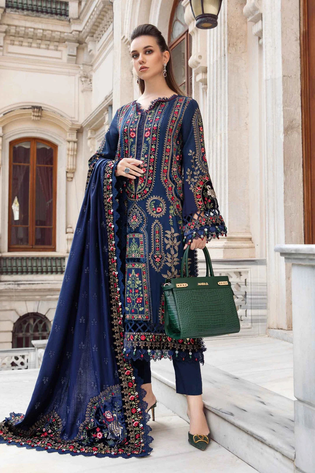 MB-965 Unstitched Embroidered Dhanak Wool Suit With Embroidered Dhanak Shawl