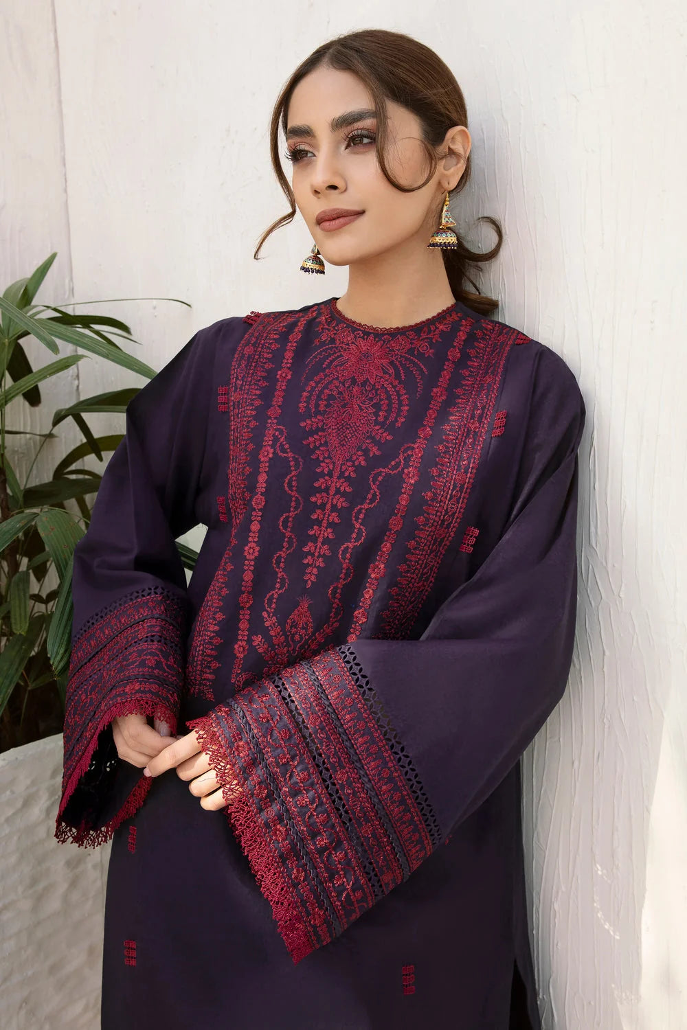 JZ-2910 Unstitched Embroidered Dhanak Suit With Plain Dhanak Shawl