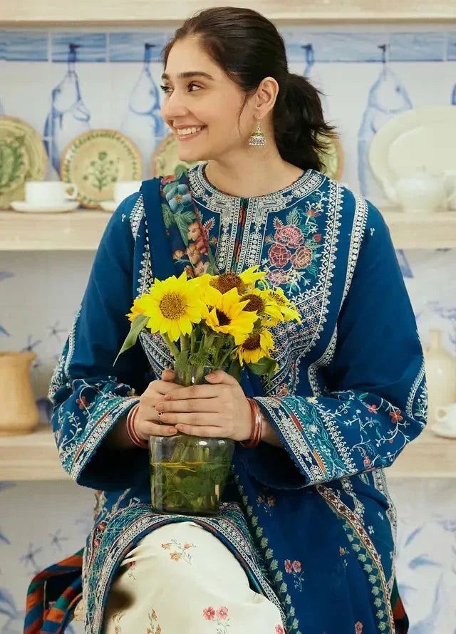 ZS-50 Dhanak Embroidered 3pc With Printed Wool Shawl