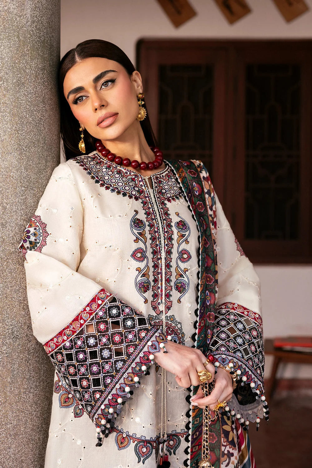 JZ-2800 Unstitched Embroidered Dhanak Suit with Printed Dupatta