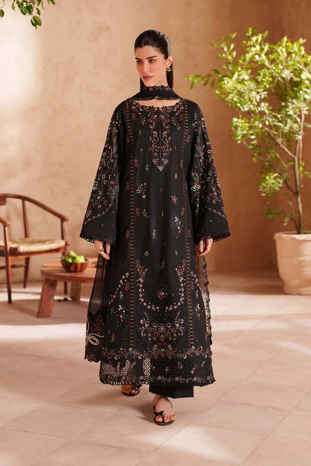 Unstitched Fully Embroidered Lawn Suit With Chiffon (4 Sided Embroidered Lace) Embroidered Dupatta