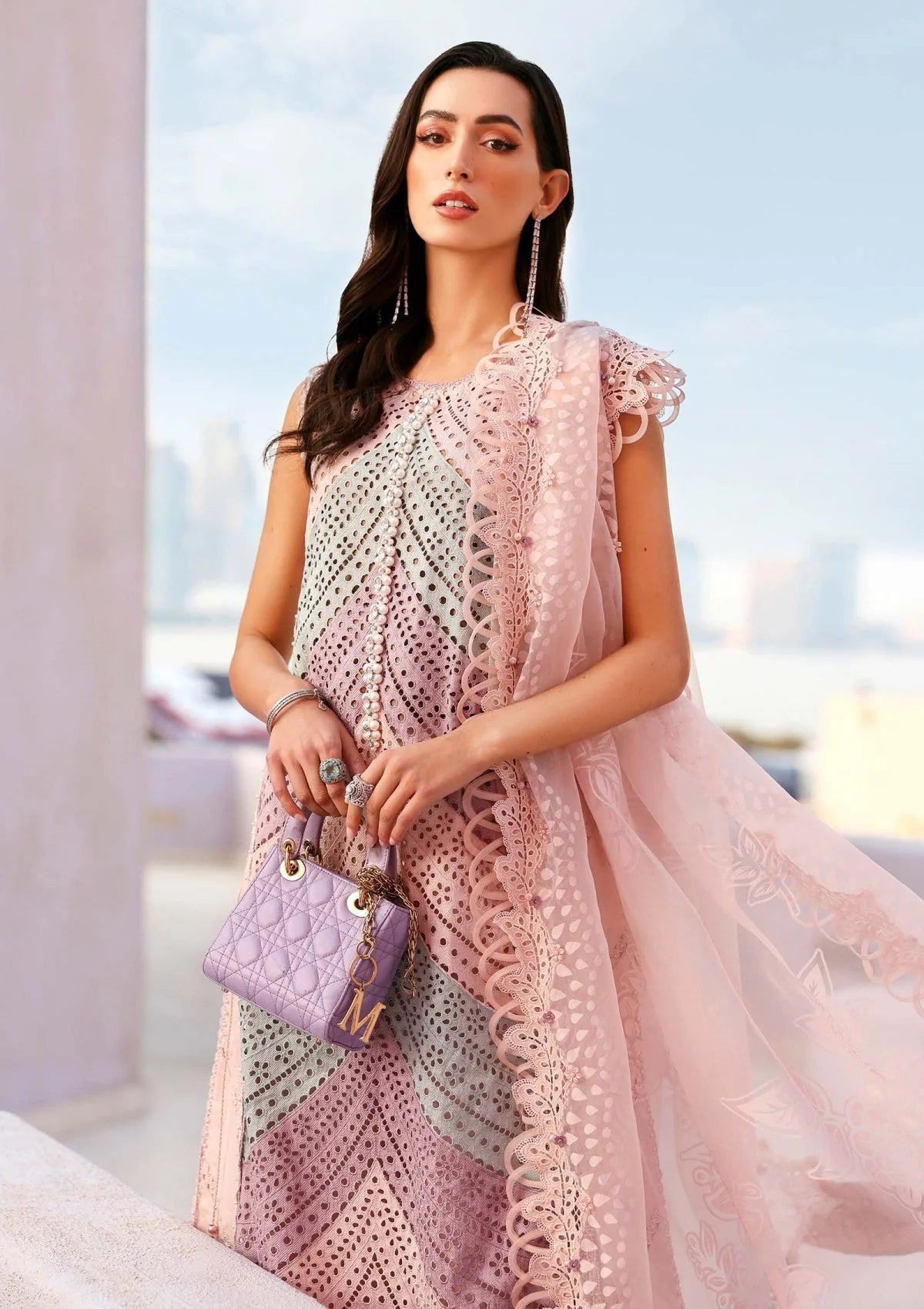 MB-2805A Lawn Unstitched Chicken Kari Embroidered Suit With Printed Organza Dupatta