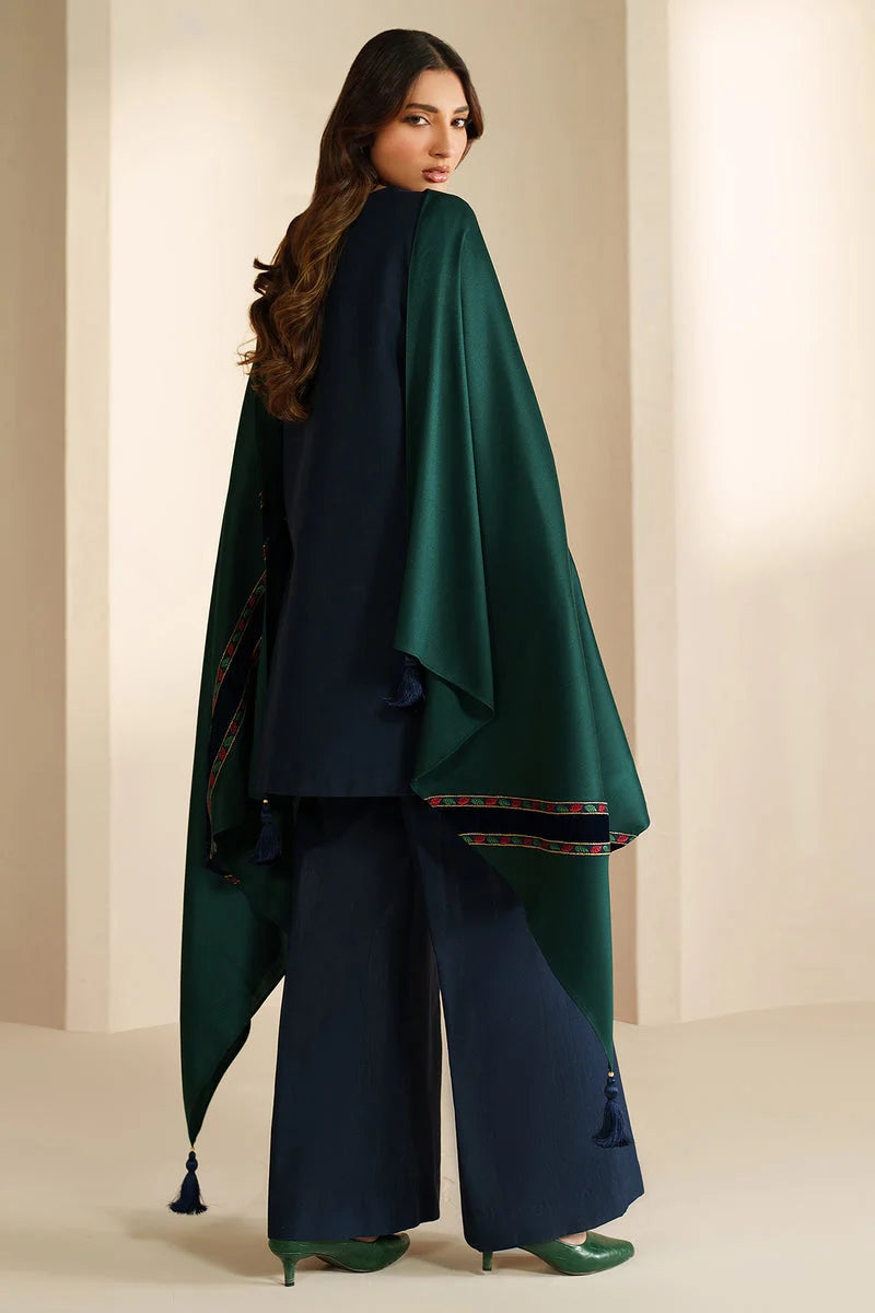 SP-155 Unstitched Fully Embroidered Dhanak Suit With Dhanak Shawl with Velvet Patch