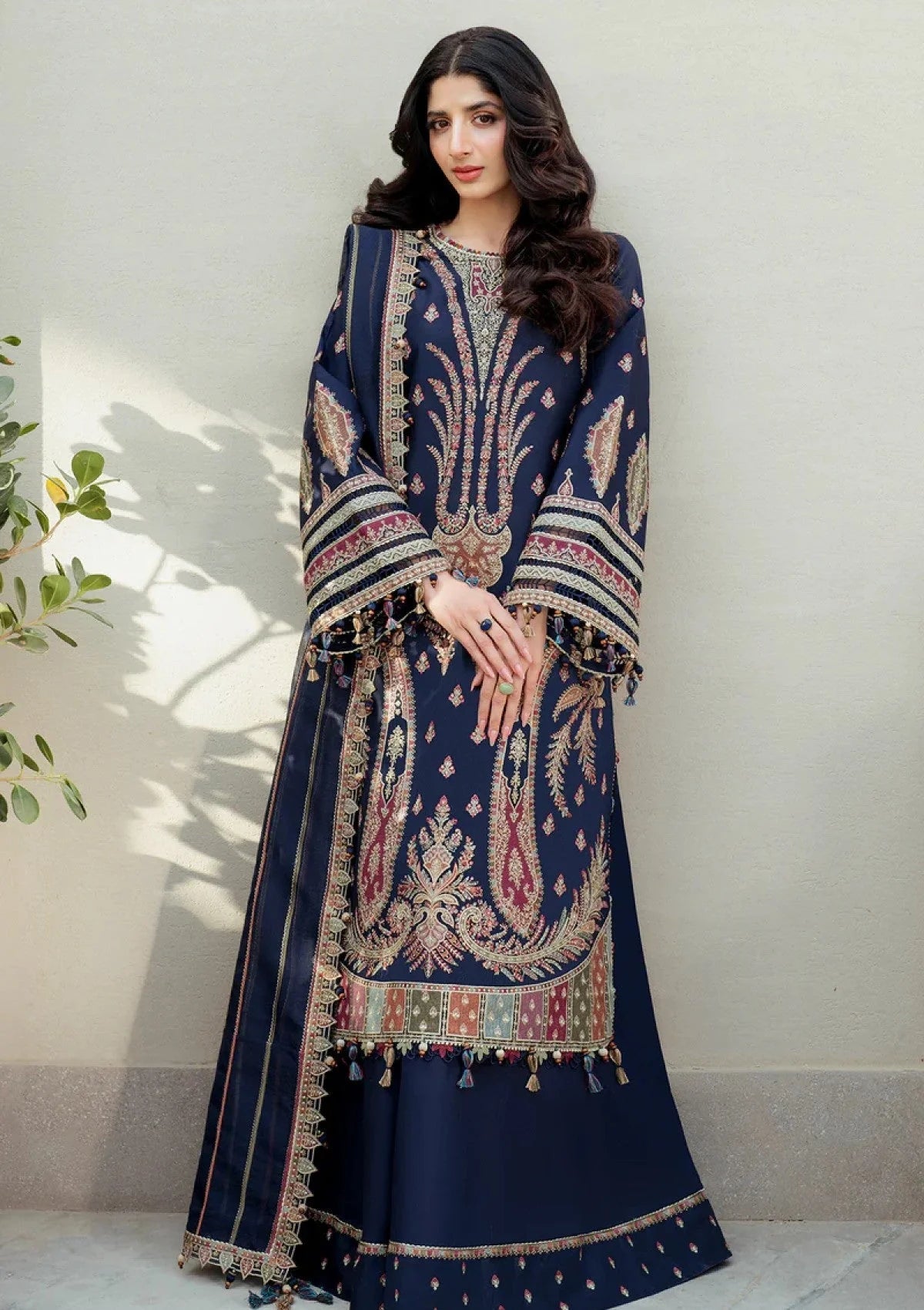 JZ-2990 Unstitched Heavy Embroidered Dhanak Suit With Dhanak Embroidered Shawl )