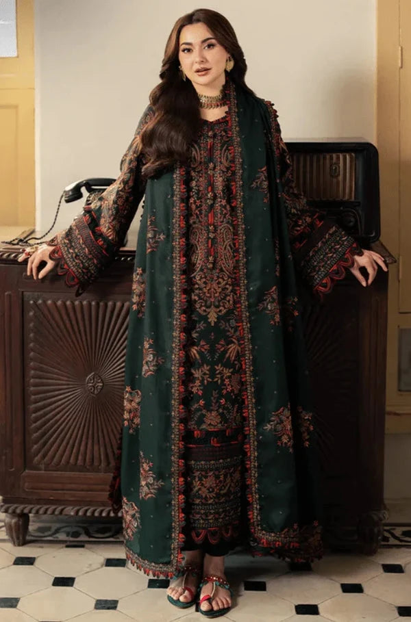 AJ-2915 Unstitched Heavy Embroidered Dhanak Suit With Embroidered Dhanak Shawl