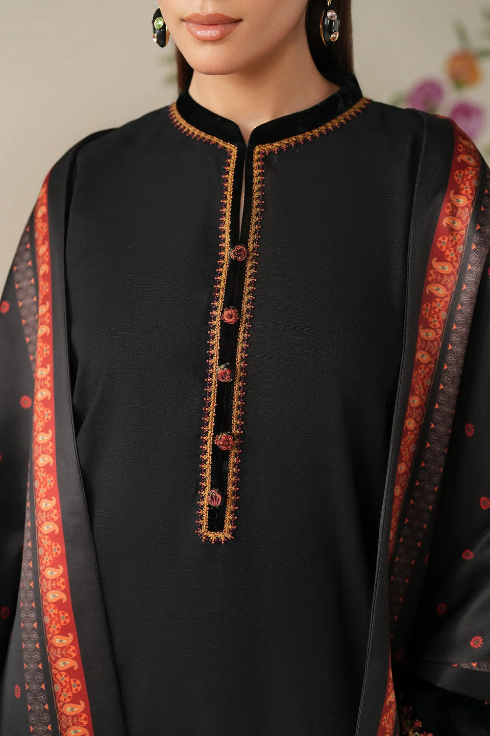 BQ-145 Unstitched Fully Embroidered Dhanak Suit With Printed Shawl