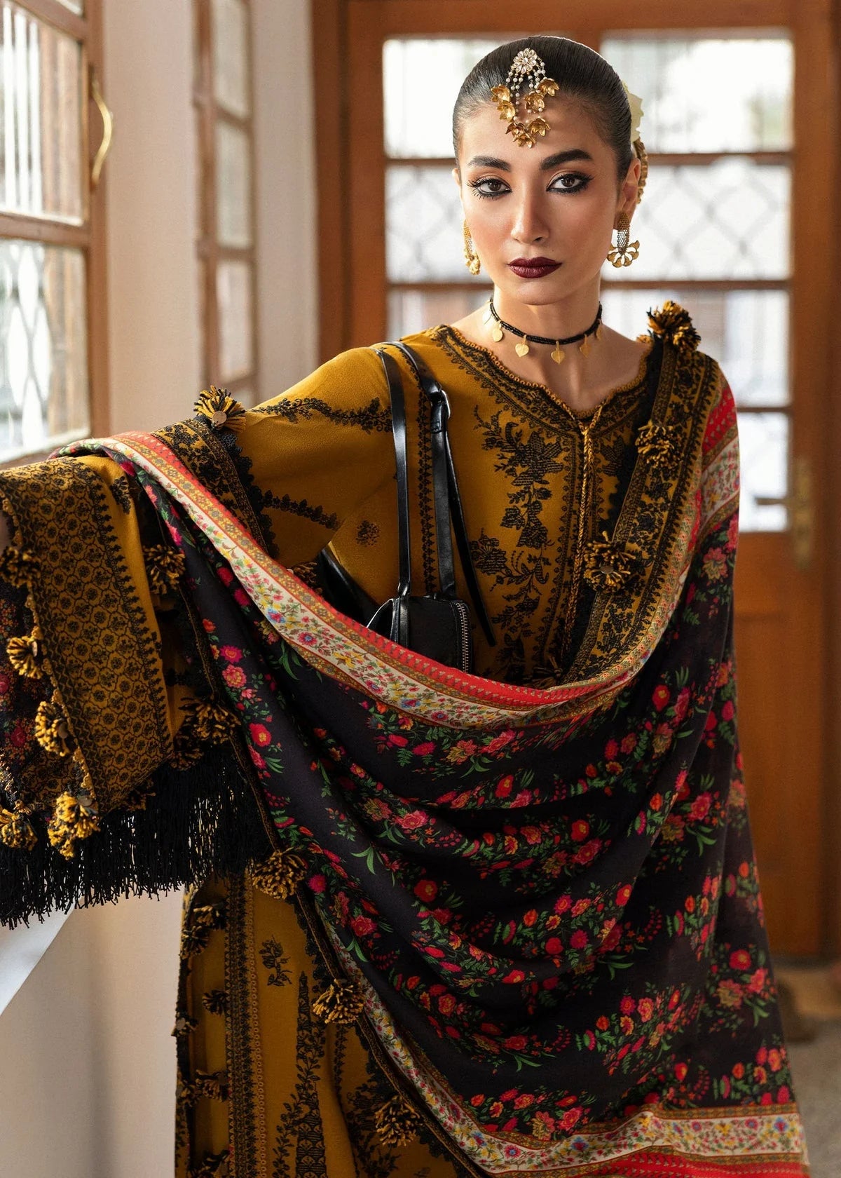 HR-3045 Piece Unstitched Embroidered Dhanak Suit With Digital Printed Shawl