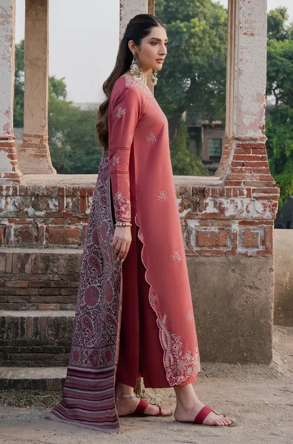 IZ-3070 Dhanak Unstitched Fully Embroidered Suit with Printed Blended Shawl