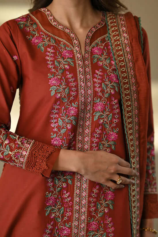 CO-3000 Unstitched Embroidered Dhanak Suit With Four-sided Embroidered Dhanak Shawl