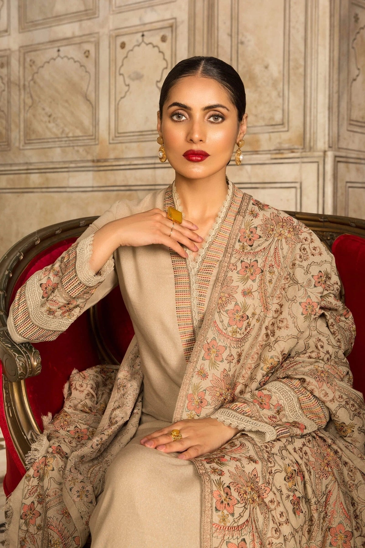 BR-800 Unstitched Heavy Embroidered Dhanak Suit Embroidered Dhanak Shawl