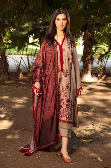 MB-620 Unstitched Fully Embroided Dhanak Suit With Wool Shawl
