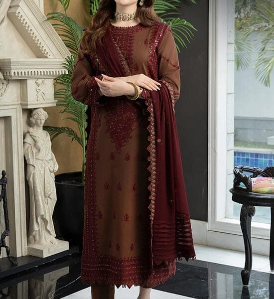 SR-AJ56 Unstitched Embroidered Lawn Suit With Embroidered Lawn Dupatta