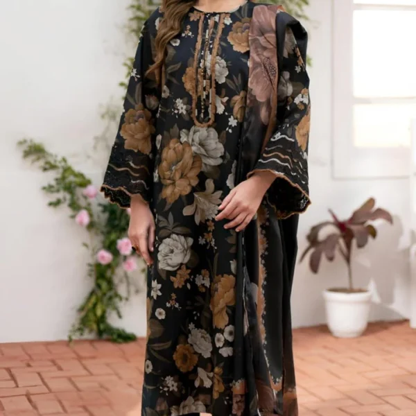 SR-02 Unstitched Digital Printed Lawn Suit 3pc with Lawn Digital Printed Dupatta & Embroidered Patches