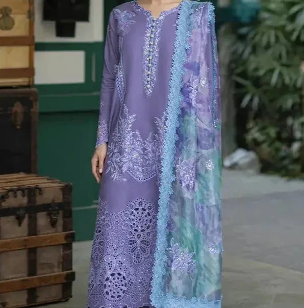 SR-OR86 Lawn Unstitched 3pc Fully Embroidered Suit With Silk Printed Dupatta