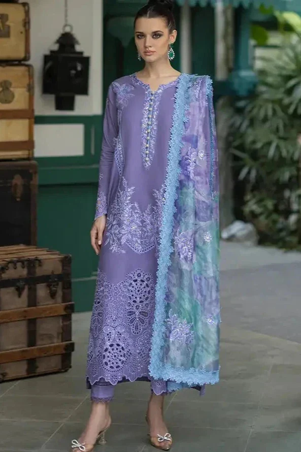 SR-OR86 Lawn Unstitched 3pc Fully Embroidered Suit With Silk Printed Dupatta