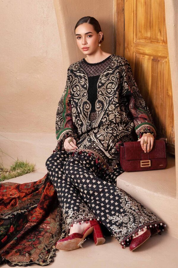 MB-466 Unstitched Digital Printed Lawn Suit 3pc With Voil Lawn Digital Printed Dupatta & Embroidered Patches