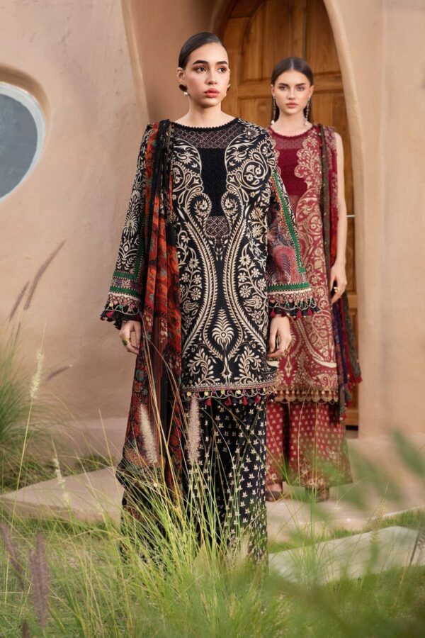 MB-466 Unstitched Digital Printed Lawn Suit 3pc With Voil Lawn Digital Printed Dupatta & Embroidered Patches