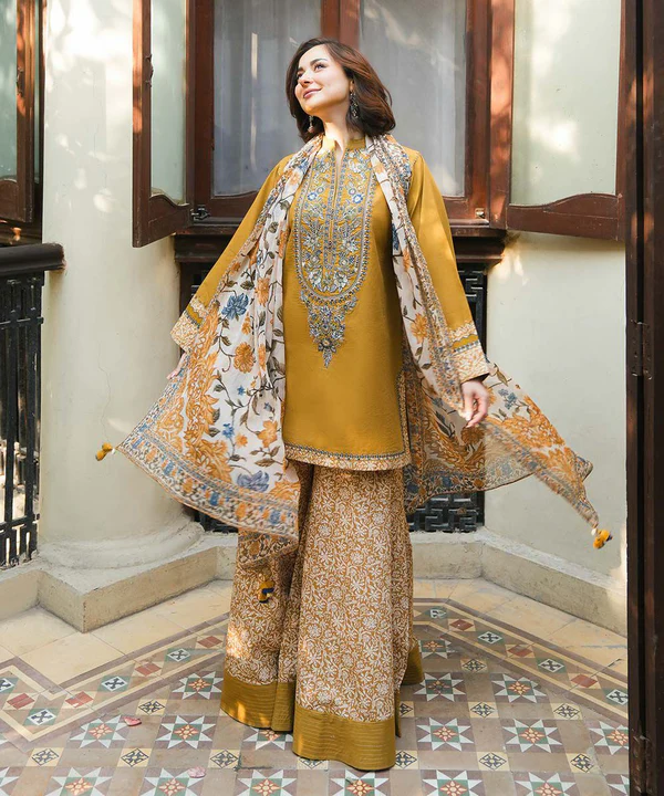 3Pc Embroidered Lawn Shirt with Printed Poly Lawn Dupatta SP 510
