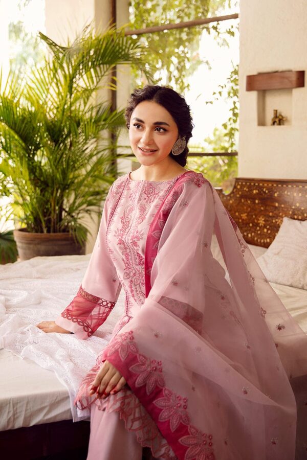 RA-46 Embroidered Unstitched Lawn 3Pc Suit With Organza Embroidered Dupatta