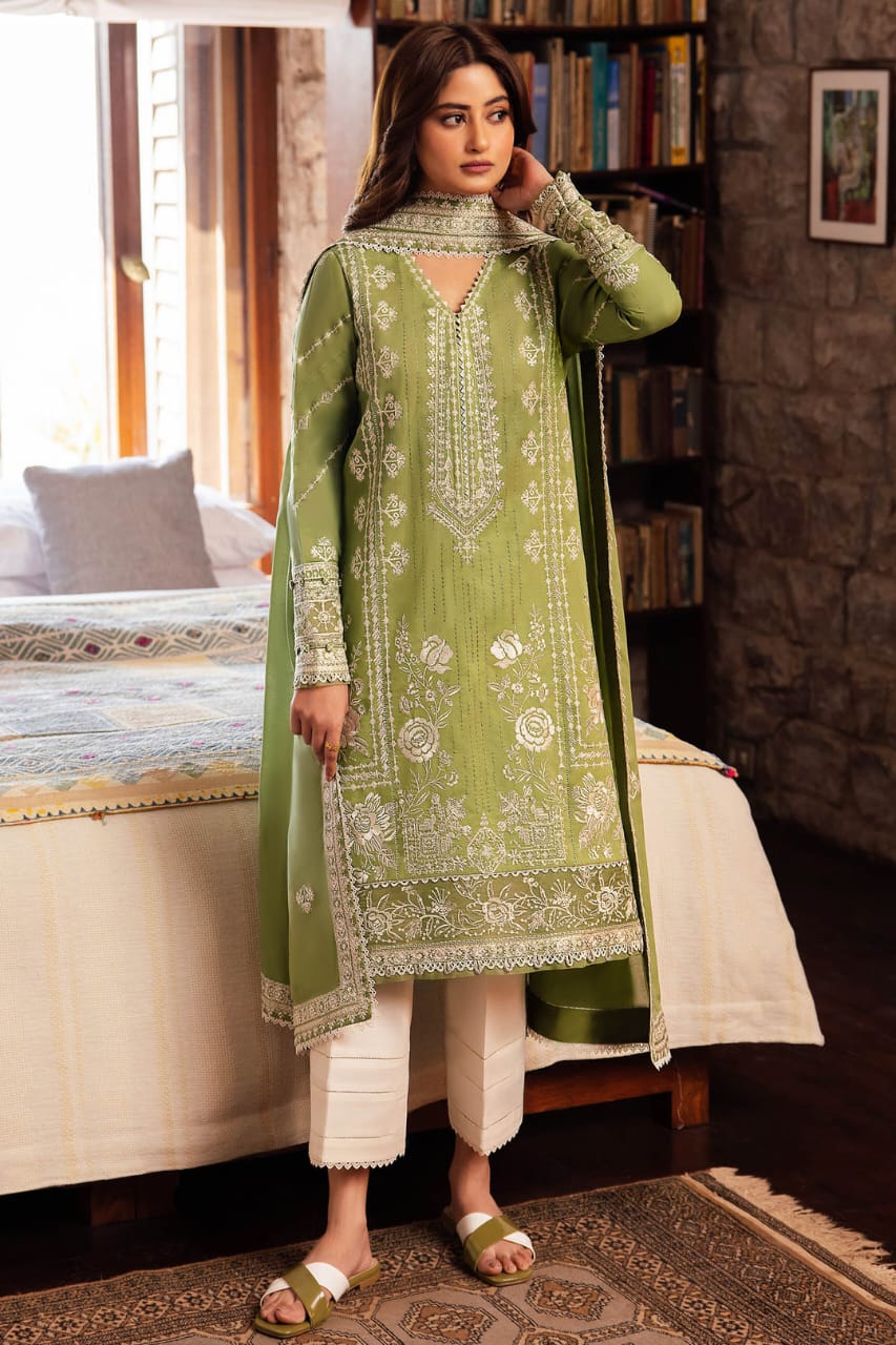 ZL-2525 Unstitched Fully Embroided Lawn Suit With Lawn Embroidered Dupatta