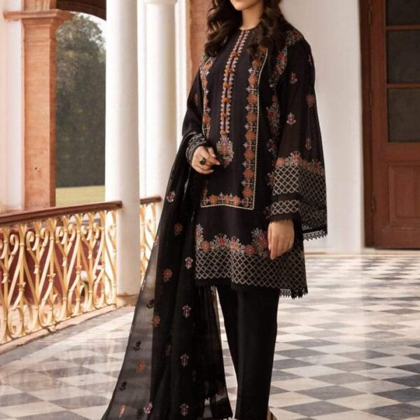 BR-465 Lawn Unstitched Embroidered 3pc Suit With Bamber Chiffon Embroidered Dupatta