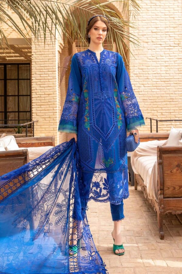 MB-2590B Lawn Unstitched Embroidered 3pc Suit With Organza Embroidered Dupatta