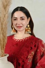 MB-2505 Unstitched Embroidered Lawn Suit With Embroidered Organza Cutwork Dupatta