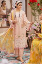 MS-22 Embroidered Unstitched 3Pc Chikenkari Lawn Suit With Silk Printed Dupatta