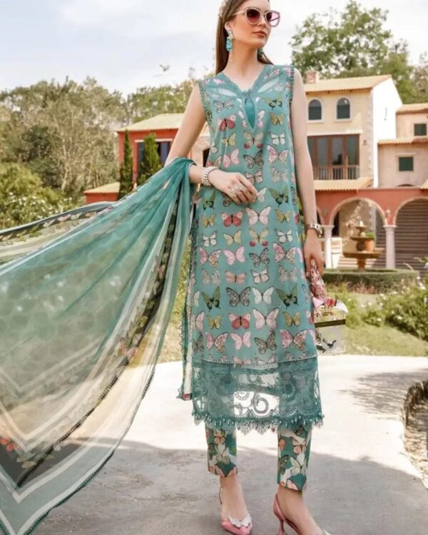 MB-26 Digital Printed Lawn Unstitched Suit 3pc with Monar Digital Printed Dupatta & Daman Embroidered Lace