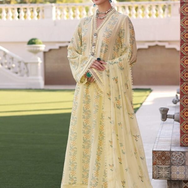 BR-801 Lawn Embroidered 3pc Suit With Embroidered Chiffon Dupatta