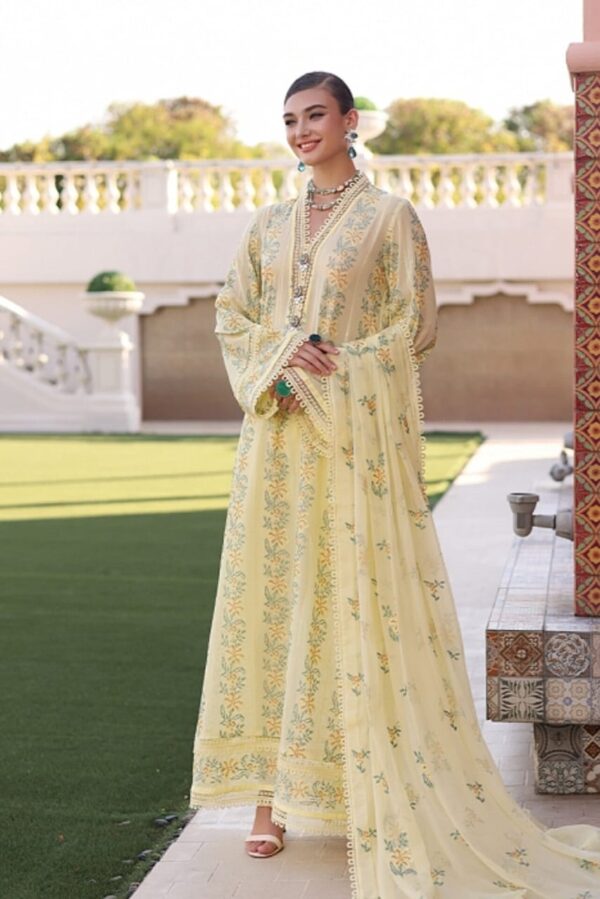 BR-801 Lawn Embroidered 3pc Suit With Embroidered Chiffon Dupatta