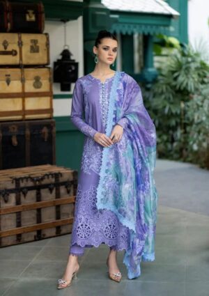 OR-86 Lawn Unstitched 3pc Fully Embroidered Suit With Cotton Net Silky Printed Dupatta 4 Sided Embroidered Lace