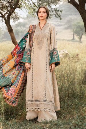 MB-2580 Lawn Unstitched Embroidered 3pc Suit With Poly Lawn Printed Dupatta