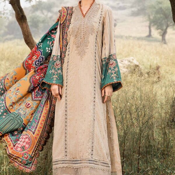 MB-2580 Lawn Unstitched Embroidered 3pc Suit With Poly Lawn Printed Dupatta