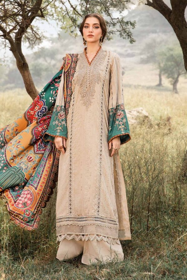 MB-2580 Lawn Unstitched Embroidered 3pc Suit With Poly Lawn Printed Dupatta