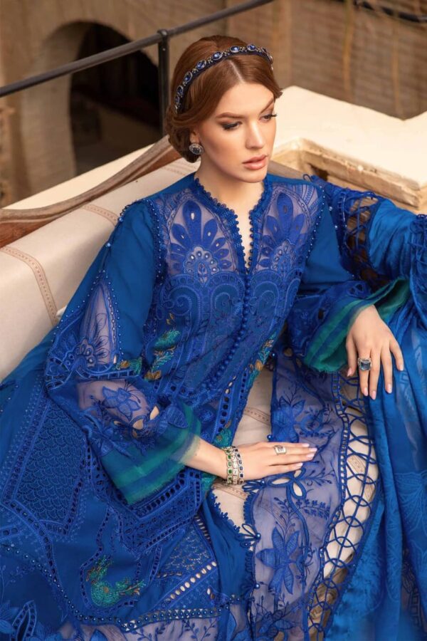 MB-2590B Lawn Unstitched Embroidered 3pc Suit With Organza Embroidered Dupatta