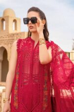 SR-2590A Lawn Unstitched Embroidered 3pc Suit With Organza Embroidered Dupatta