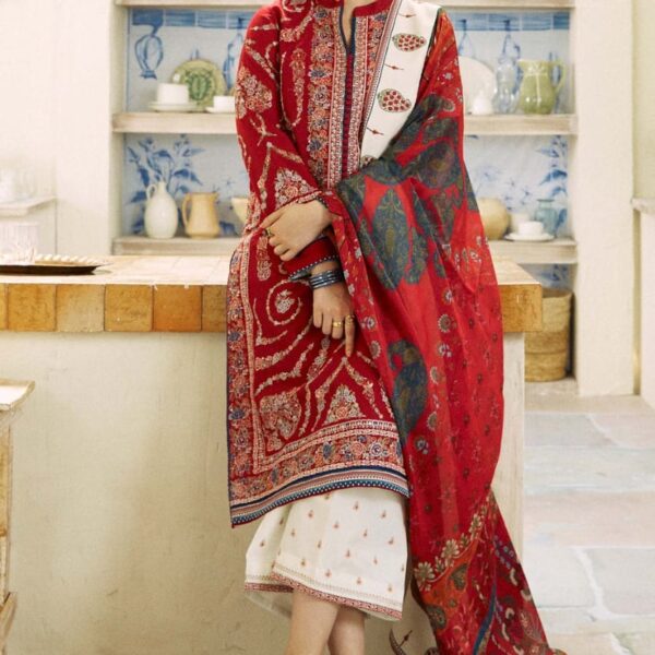 ZS-2550 Unstitched Fully Embroided Lawn Suit With Cotton Lawn Digital Printed Dupatta