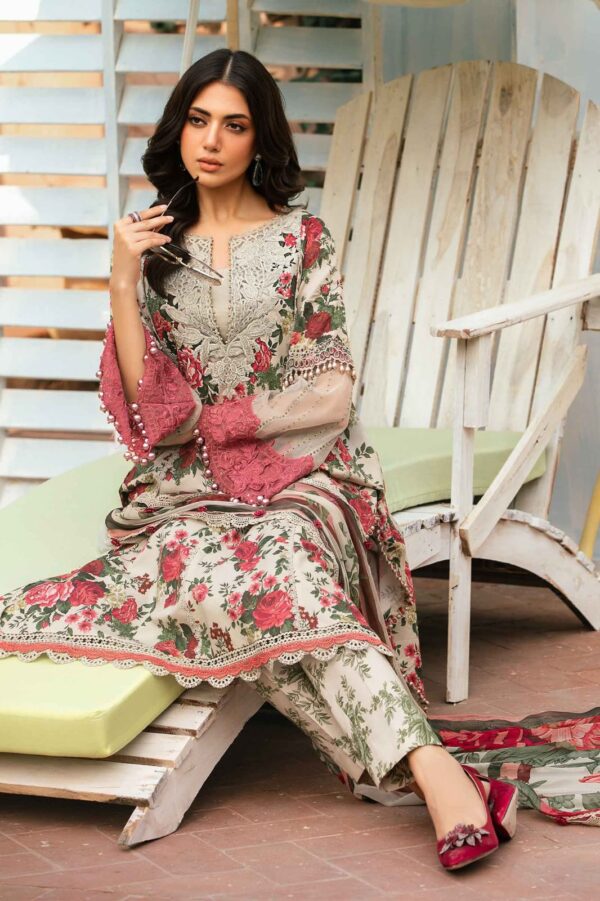 MB-425 Digital Printed Lawn Suit 3pc with Poly Lawn Digital Printed Dupatta & Embroidered Patches