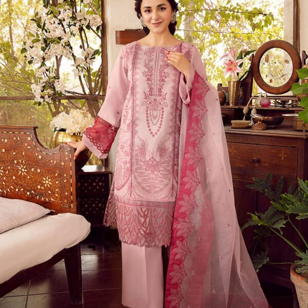RA-46 Embroidered Unstitched Lawn 3Pc Suit With Organza Embroidered Dupatta