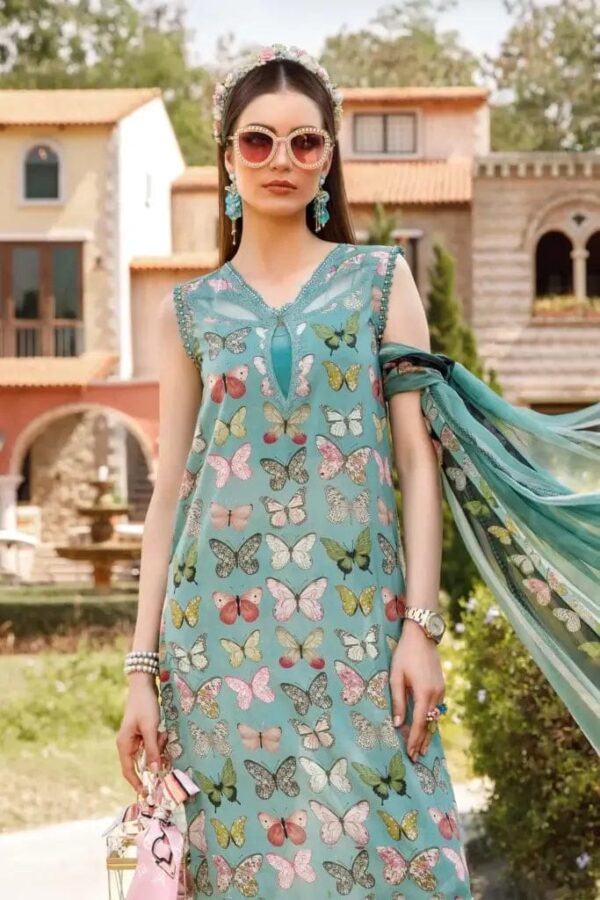 MB-26 Digital Printed Lawn Unstitched Suit 3pc with Monar Digital Printed Dupatta & Daman Embroidered Lace