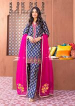 Digital Printed Lawn 3pc Suit With Digital Printed Poly Lawn Dupatta & Embroidered Patches