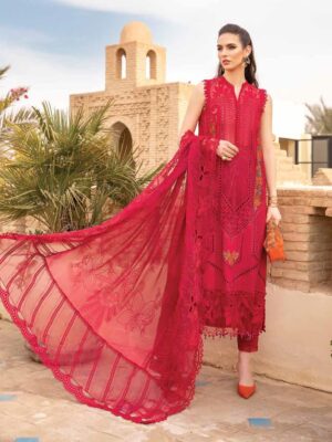 SR-2590A Lawn Unstitched Embroidered 3pc Suit With Organza Embroidered Dupatta