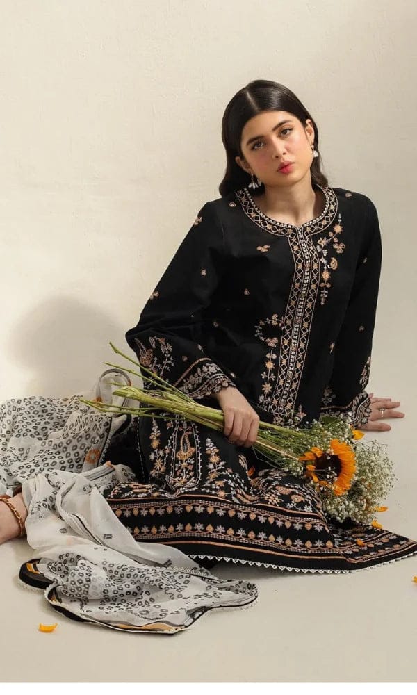 CO-2650 Lawn Unstitched 3pc Embroidered Suit With Digital Printed Poly Lawn Dupatta