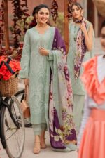 MS-42 Embroidered Chikenkari Unstitched Lawn 3pc Suit With Silk Printed Dupatta