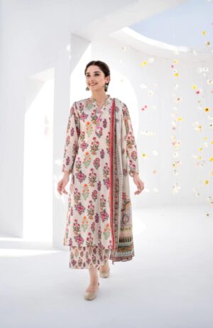 BQ-409 Digital Printed 3Pc Unstitched Lawn Suit With Digital Printed Lawn Dupatta