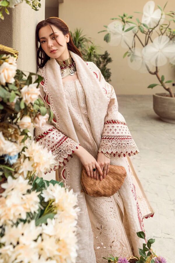 QL-2660 Lawn Unstitched ChikenKari 3pc Suit With Cotton Net Embroidered Dupatta