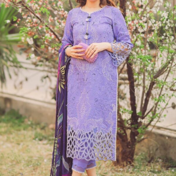 MS-04 Lawn stuff 3 Piece fully Embroidered Suit with Silk Printed Dupatta