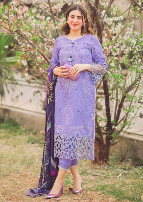 MS-04 Lawn stuff 3 Piece fully Embroidered Suit with Silk Printed Dupatta